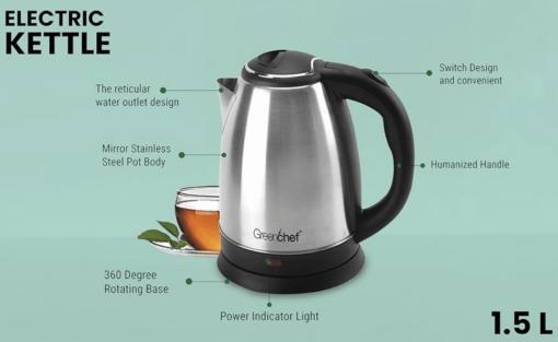 Greenchef Electric Kettle (1.5 L, Silver) - Image 2